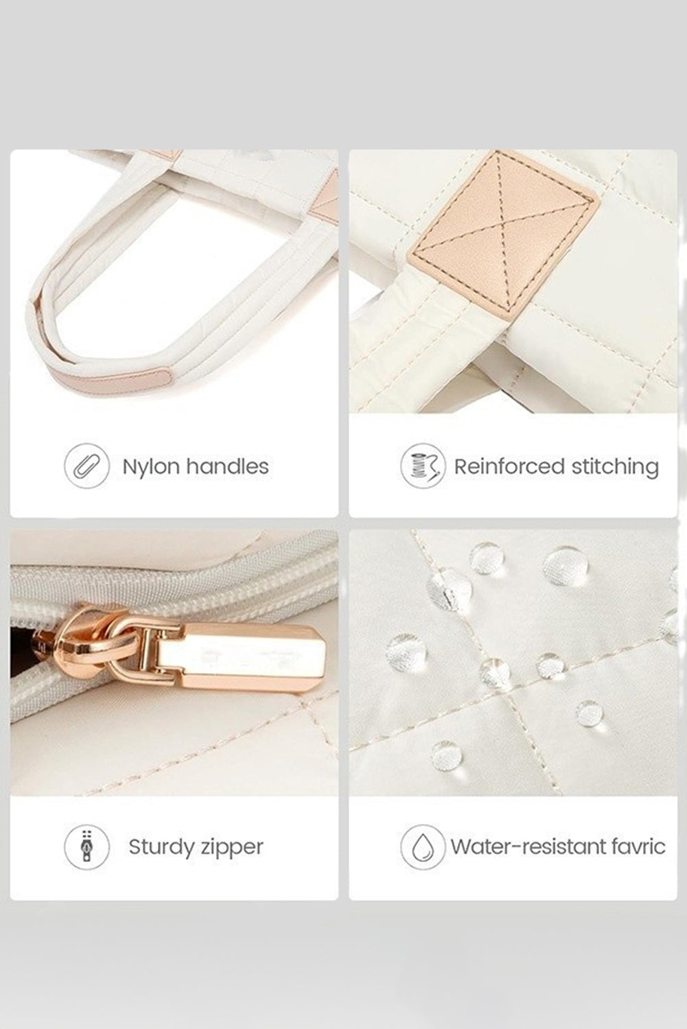 White Quilted Patchwork Large Tote Bag and Clutch 2pcs Set