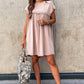 Oatmeal Frilled Trim Crew Neck Loose Fit Mini Dress