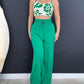 2 Pieces Outfit Floral Print Cold Shoulder Spaghetti Strap Shirred Tank and High Waist Drawstring Pants Set