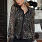 Black Sequin Tasseled Button Up Slim Fit Shirt