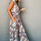 Sky Blue Floral Sleeveless Buttoned Pocketed Wide Leg Jumpsuit