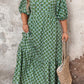 Green Geometric Floral Print Half Sleeve Plus Size Maxi Dress