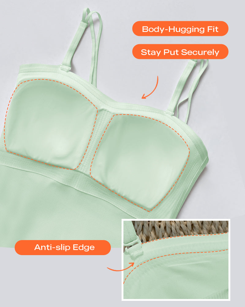 Spaghetti Strap Built in Bra Slim Fit Tank Top Sexy Back Criss Cross Workout Camisole Tops