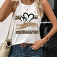 Leopard Print Heart Pattern Heart Sleeveless Tank Casual Loose Fit Top