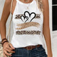 Leopard Print Heart Pattern Heart Sleeveless Tank Casual Loose Fit Top