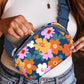 Sail Blue Flower Print Zipper Buckle Wide Strap Sling Bag