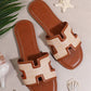 Coffee Faux Raffia Detail Hollowed Open Toe Slippers