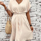 Tied Detail Buttoned V Neck Casual Dress