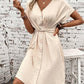 Tied Detail Buttoned V Neck Casual Dress