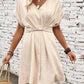 Tied Detail Buttoned V Neck Casual Dress