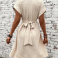 Tied Detail Buttoned V Neck Casual Dress
