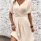 Tied Detail Buttoned V Neck Casual Dress