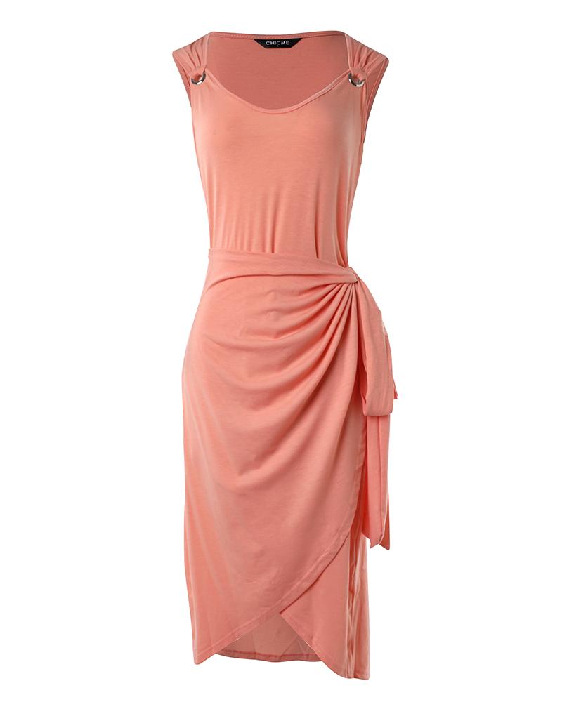 Tied Detail Eyelet Sleeveless Casual Dress