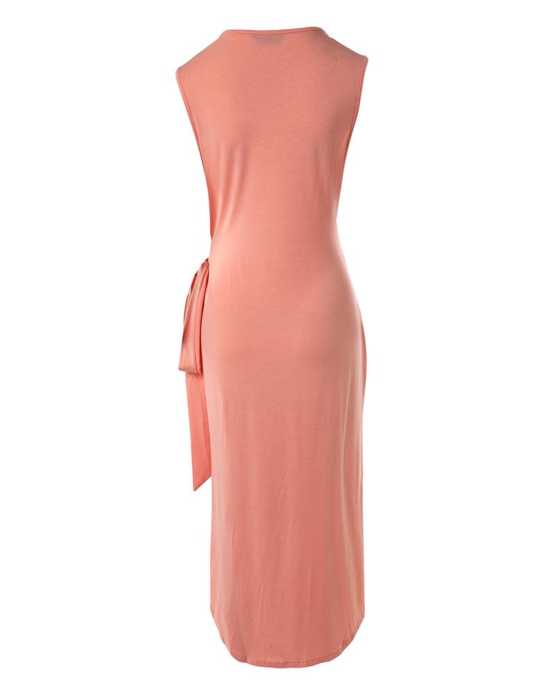 Tied Detail Eyelet Sleeveless Casual Dress