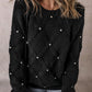 Black Pearl Embellished Rhombus Pattern Sweater