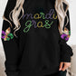 Black Ceramic Rhinestone mardi gras Letter Graphic Sweatshirt