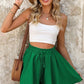 Dark Green Textured Frilled Lace-up High Waist Ruffle Wide Leg Shorts