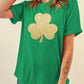 Bright Green Glitter Clover Printed St Patricks Day T Shirt