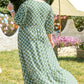 Green Geometric Floral Print Half Sleeve Plus Size Maxi Dress