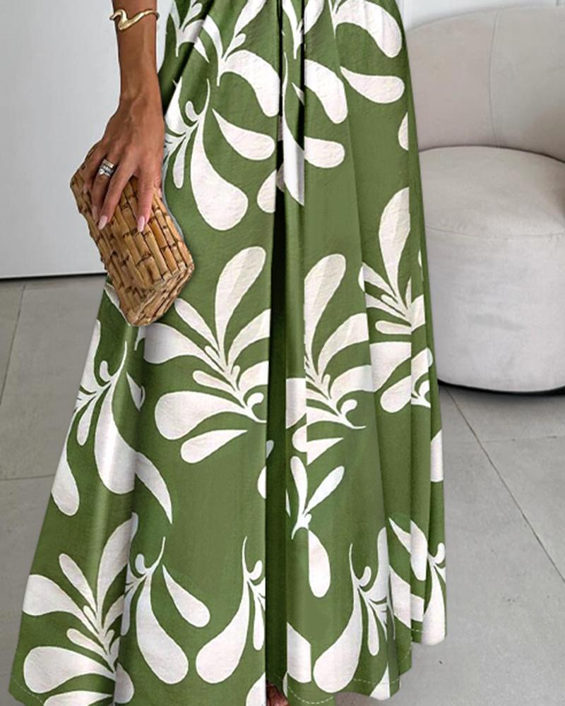 Tropical Print Backless Maxi Dress