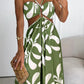 Tropical Print Backless Maxi Dress