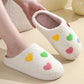 White Colorful Heart Shape Slip On Plush Winter Slippers