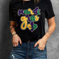 Black Chenille Mardi Gras Letter Graphic Tee