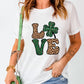 White Cheetah Clover LOVE Graphic St. Patricks Crewneck Tee