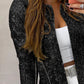 Sparkly Sequin Open Front Puff Sleeve Blazer Coat