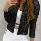 Sparkly Sequin Open Front Puff Sleeve Blazer Coat