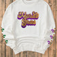 Beige Sequin Mardi Gras Patched Pattern Fleur de Lis Sleeve Sweatshirt