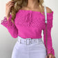 Off Shoulder Guipure Lace Frill Hem Drawstring Top