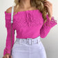 Off Shoulder Guipure Lace Frill Hem Drawstring Top