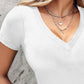 V Neck Short Sleeve Ribbed T Shirt Casual Slim Fit Top