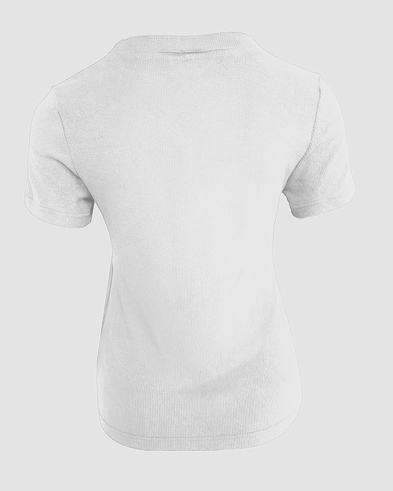 V Neck Short Sleeve Ribbed T Shirt Casual Slim Fit Top