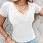 V Neck Short Sleeve Ribbed T Shirt Casual Slim Fit Top