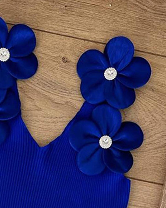 Floral Pattern Beaded Rhinestone Tank