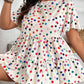 Beige Colorful Polka Dot Print Short Sleeve Ruffled Plus Size Babydoll Blouse
