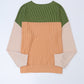 Green Color Block Long Sleeve Ribbed Loose Top