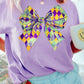 Wisteria Mardi Gras Bowknot Pattern Crew Neck T Shirt