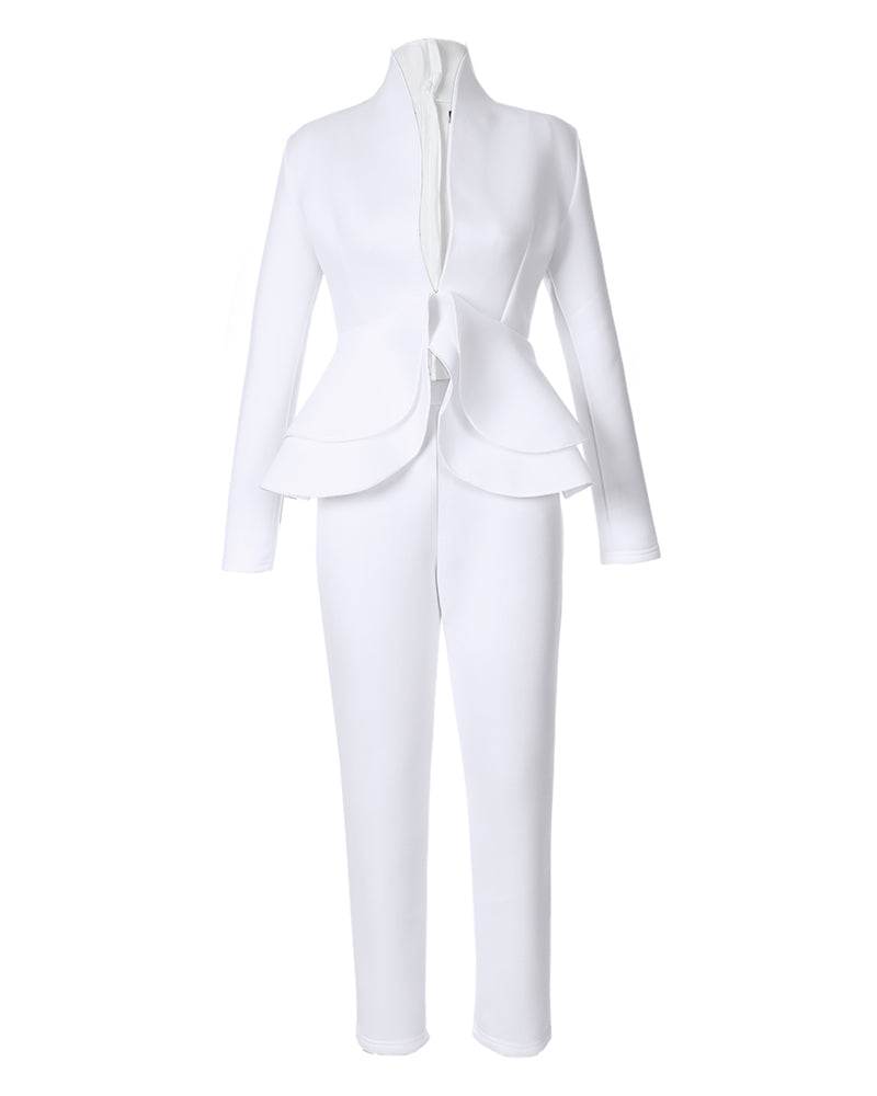 Plunge Layered Ruffles Top & Pencil Pant Sets