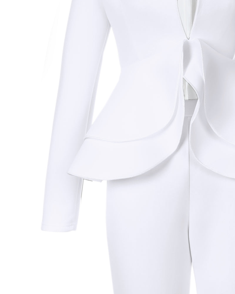 Plunge Layered Ruffles Top & Pencil Pant Sets