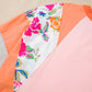Orange Plus Size Floral Print Patchwork Raglan Half Sleeve Top
