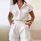 Turn down Collar Short Sleeve Shirt Button Shorts Set with Pocket