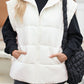 Beige  Zipper Stand Neck Oversized Puffer Vest
