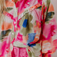Rose Abstract Print Ruffled Puff Sleeve Shirt