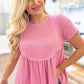 Peach Blossom Subtle Ribbed Short Sleeve Babydoll Top