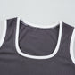 Carbon Grey Ribbed Knit Colorblock Edge U Neck Slim Fit Tank Top
