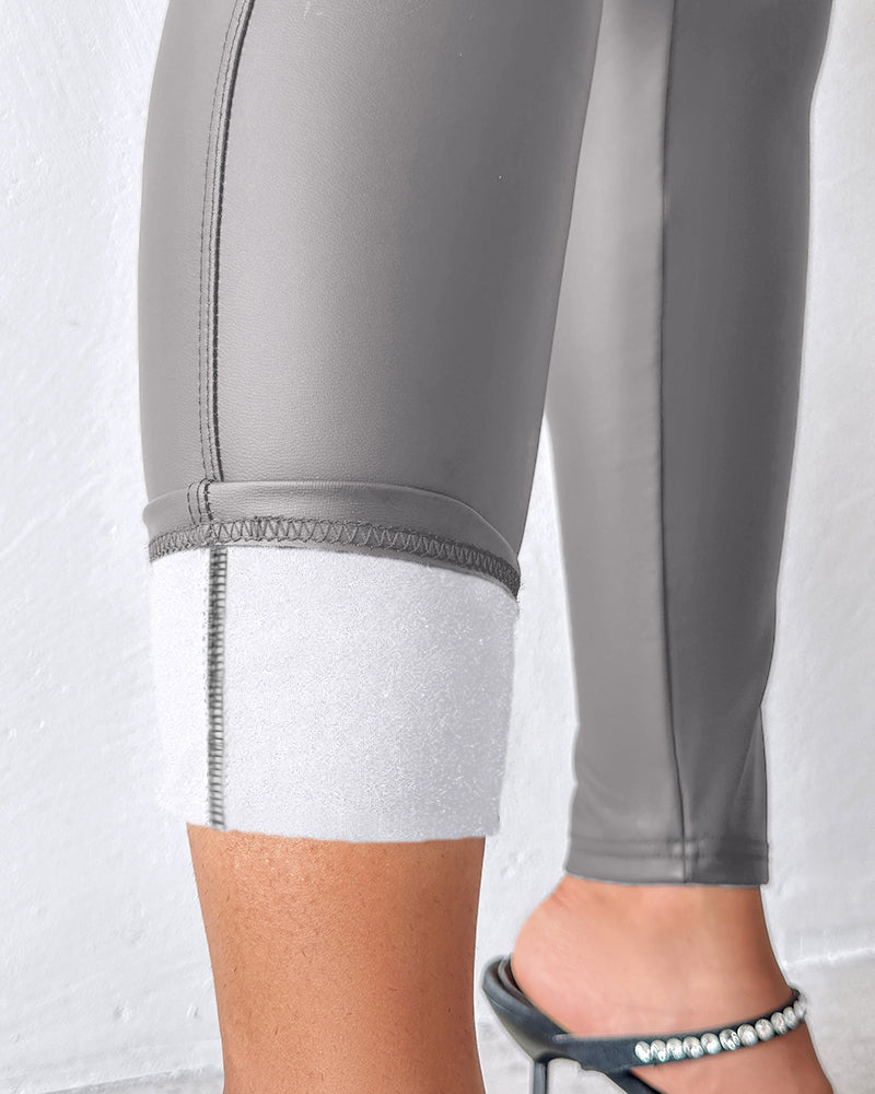 ChicMe CurveEase PU Leather Leggings High Waist Curved Fleece Lined Tights Casual Pants