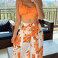 Ruched Cami Top & Floral Print Drawstring Wide Leg Pants Set